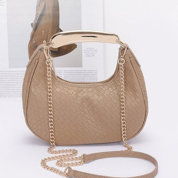 Embossed Faux Leather Metal Handle Bag - Picture 1 of 8